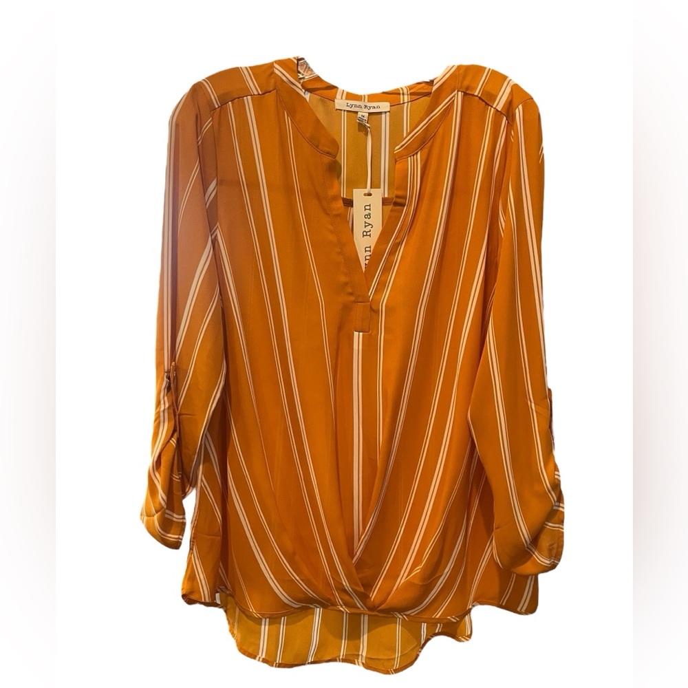 NWT Lynn Ryan Orange and White Striped Draped Shirt Size 1X